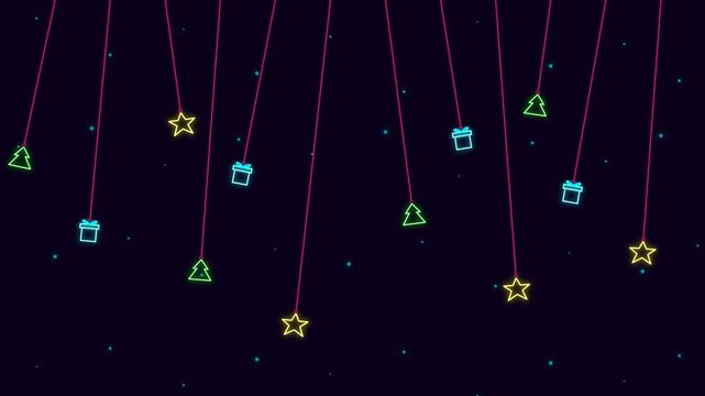 Neon cyberpunk hanging christmas elements retro holiday