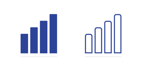 Fototapeta premium Signal strength bar chart icons showing growth and connection levels in blue color scheme.