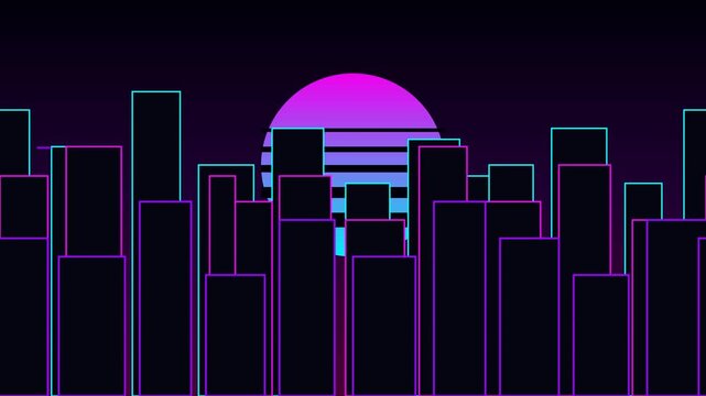 Neon cyberpunk city futuristic retro synthwave skyline
