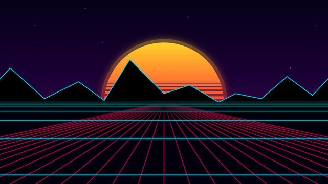Synthwave retrowave 80s sunset grid retro neon cyberpunk