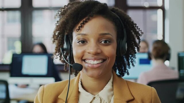 Customer service representative interacts with clients in an office during work hours