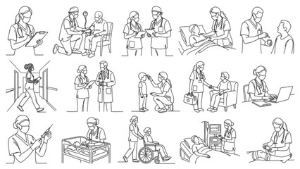 Obraz premium Premium Nurse Line Art Collection | Healthcare Caregiver One-Line Figure Library
