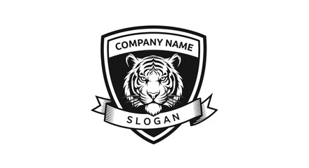 Fototapeta premium Tiger Emblem Shield Logo With Company Name and Slogan