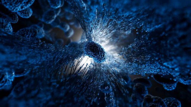 Microscopic tunnel of porous cellular pods with radial filament extension toward central light
