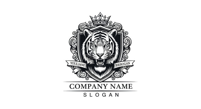 Ferocious Tiger Emblem With Crown And Shield