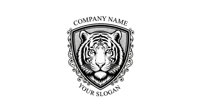 Tiger Head Emblem Logo with Ornamental Border