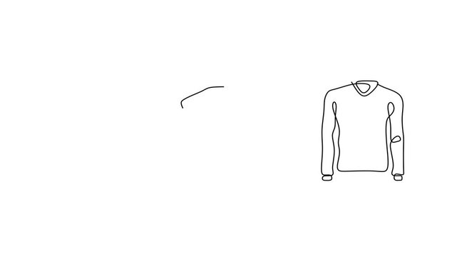 Animated self drawing of continuous line draw of Clothing Items Shirt TShirt and Sweater Line. Full length one line animation. 4K  