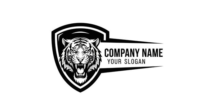 Fierce Tiger Head Emblem With Company Name Banner