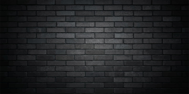 Dark Black Brick Wall Texture : Industrial Masonry Background with Rustic Urban Pattern