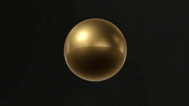 By frame shift rotating golden sphere drifting on dark backdrop, showing specular highlight, shadow