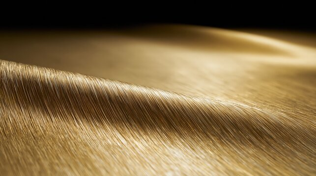 Vague dor&eacute;e de fibres m&eacute;talliques finement bross&eacute;es sous lumi&egrave;re rasante