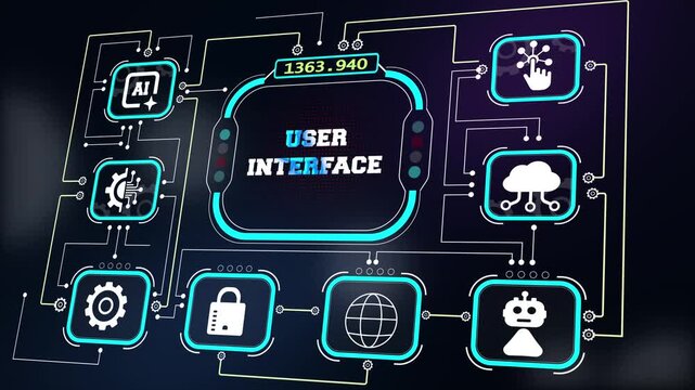 User interface HUD screen for software application demos, motion graphic template layouts, tech presentation mockups and digital product visual design