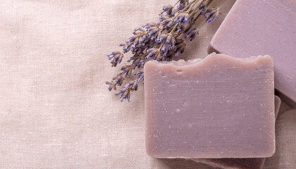 Handmade Lavender Soap Bars with Copy Space