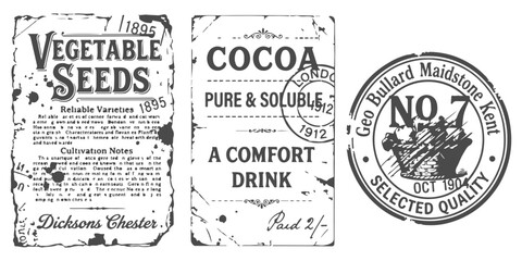 Fototapeta premium Set of three vintage labels and stamps with retro typography for packaging and antique branding