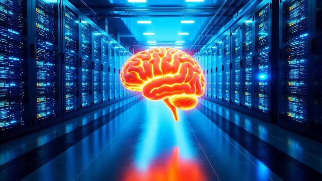server room with glowing brain