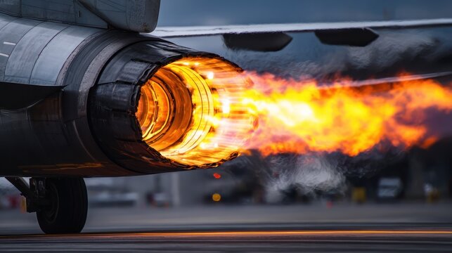 Jet engine exhaust with flames and smoke