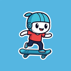 Obraz premium A cute cartoon character wearing a helmet while riding a blue skateboard.