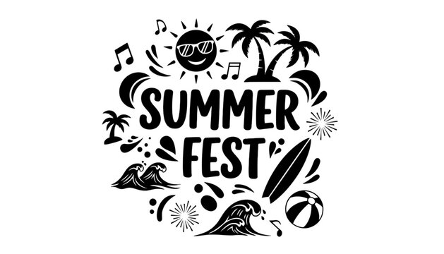 Summer fest typography beach party emblem graphic design
