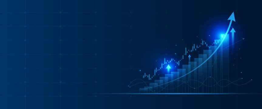 Business growth chart with rising arrow financial analytics and stock market performance background