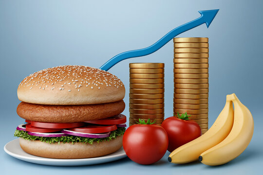 Burger and coins show rising food cost