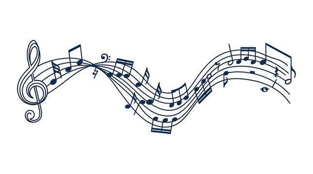 Musical Notes Wave - Elegant Staff with Treble Clef and Bass Clef