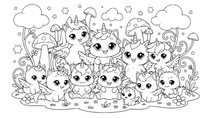 Naklejka premium cute cartoon animals in fantasy forest