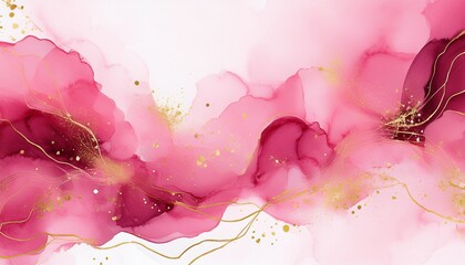 Obraz premium Abstract Watercolor Or Alcohol Ink Art Pink Background Element With Golden Crackers Pastel Pink Marble Drawing Effect Template For Wedding Invitation Decoration Banner Background Png File