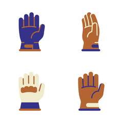 Fototapeta premium Set Of Four Minimalist Flat Vector Icons Representing Various Protective Industrial Work Glove Styles