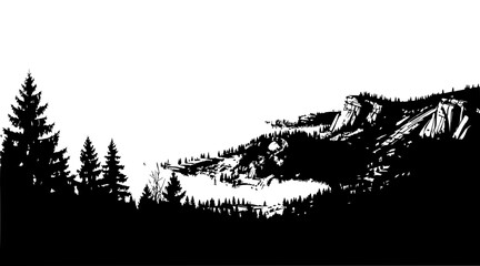 Fototapeta premium black and white mountain landscape with trees