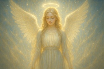 Obraz premium Ethereal angelic figure glowing background