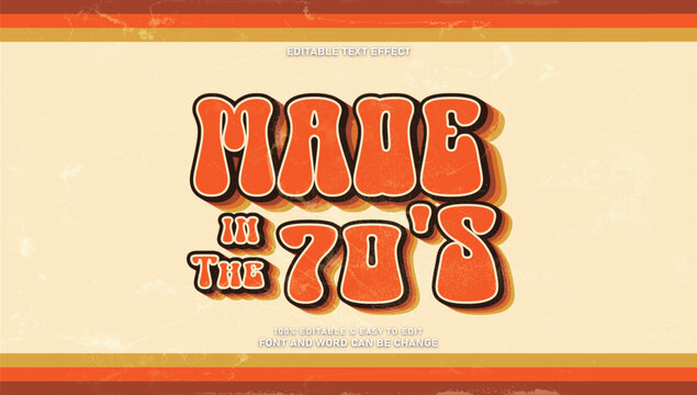 Made in the 70s editable text effect vector, retro groovy orange bubble font style on cream background