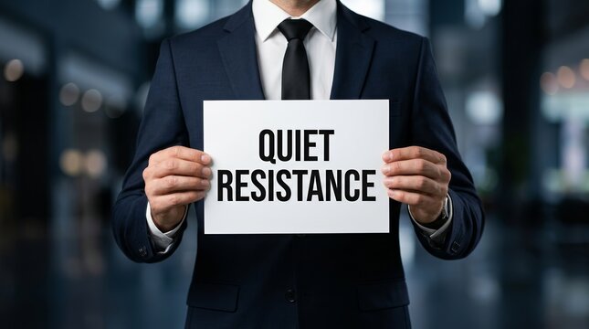 A sociologist presenting the concept of quiet resistance on a white card.