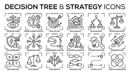 Fototapeta premium Professional Business Logic and Organizational Management Icon Set for Strategic Corporate Planning