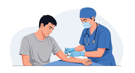 Fototapeta premium Doctor giving injection to patient at clinic - flat illustration