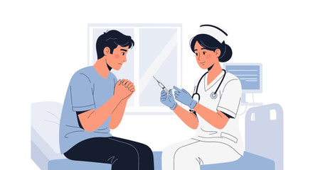 Obraz premium Nurse administering injection to a nervous patient in a medical clinic