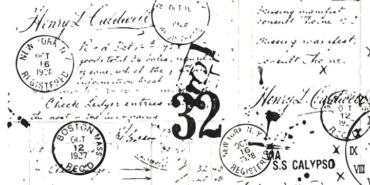 Vintage document background with old ink stamps and handwriting text