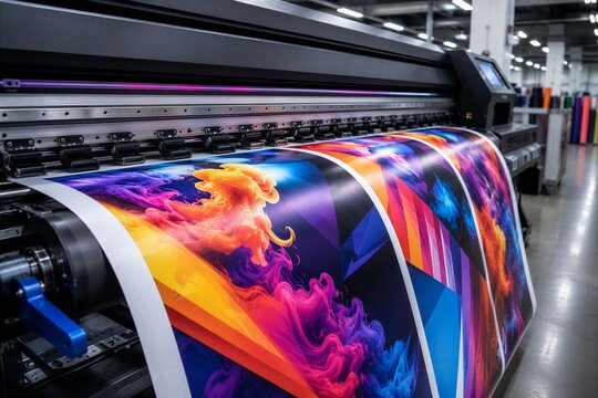 Large format industrial inkjet printer producing colorful digital printing media