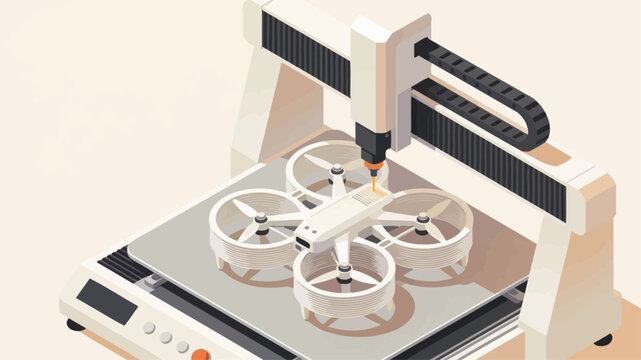 Drone quadcopter on assembly line machine.