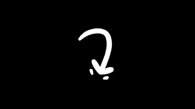 Arrow a white hand drawn curved arrow pointing downwards on a black background