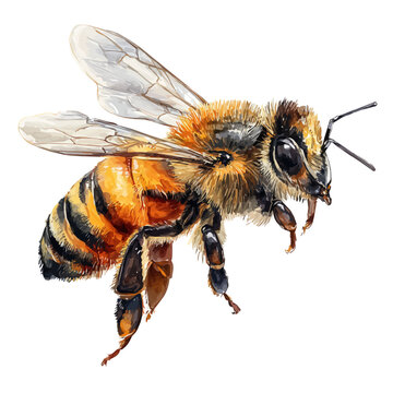 Bee, isolated watercolor element on white background