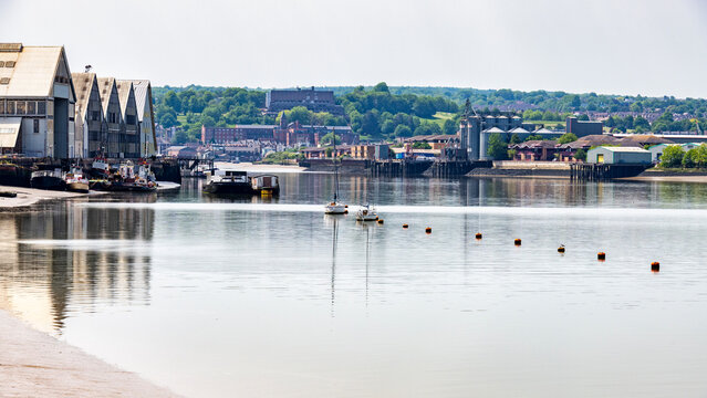 The River Medway at St Mary's Island in Chatham, Kent,  England on a hot May Bank Holiday