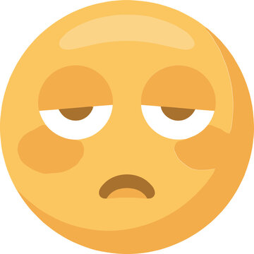 Sad tired emoji face vector, yellow exhausted emoticon with drooping eyes, bored and unhappy facial expression icon for digital communication