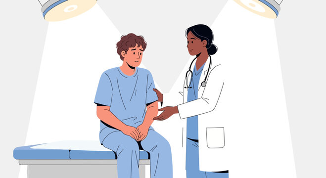 Doctor comforting patient, medical consultation, health care concept illustration