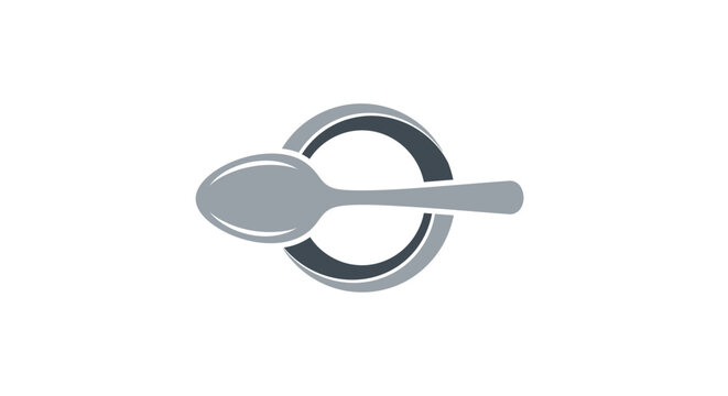 A minimalist and modern logo design featuring a sleek spoon gracefully integrated into a dynamic circular ring, symbolizing culinary excellence and innovative dining experiences