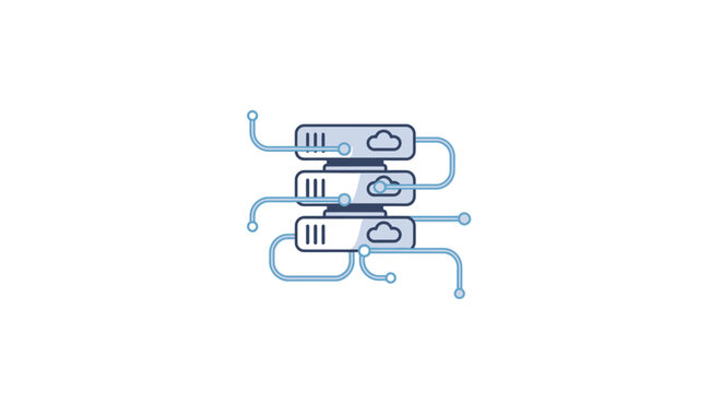 Stylized cloud server rack illustration showing network connectivity and data storage concepts for modern digital technology systems
