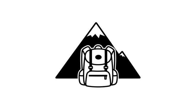 Minimalist Hiking Backpack Icon Featuring A Snowy Mountain Peak Symbol For Travel And Adventure Exploration Outdoor Activities Design