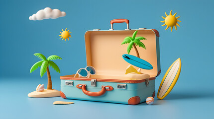 summer holiday background with suitcase