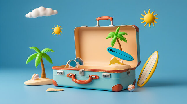 summer holiday background with suitcase