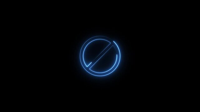 blue color neon ban or no entry icon animation in black background.4k animation motion graphics video.