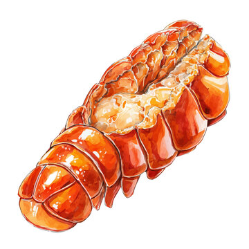 Detailed watercolor painting of Lobster Tail, isolated on white background